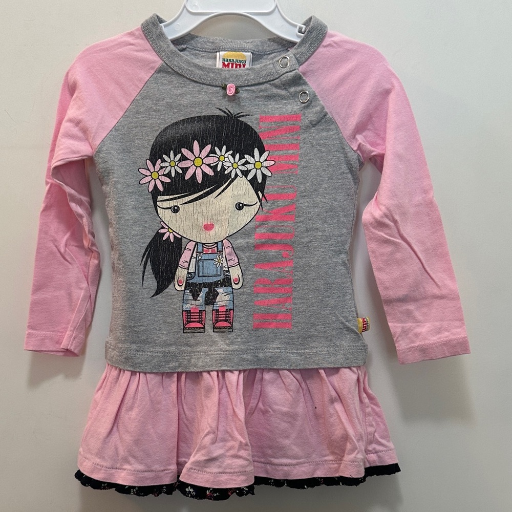 Harajuku Mini Pink and Gray Long Sleeve Toddler Dress Size 18 Months
